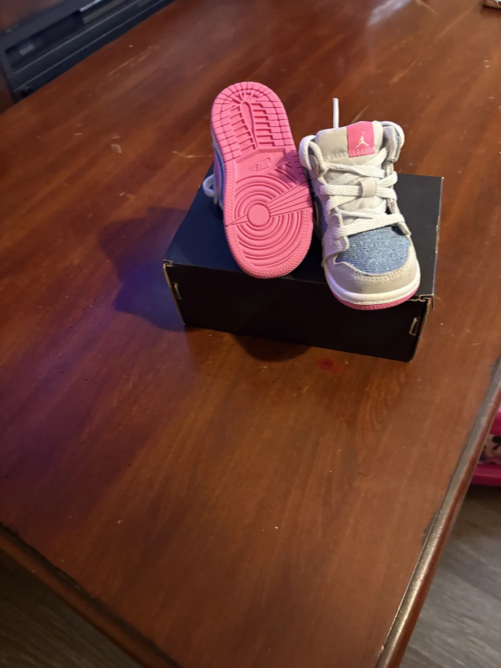 Jordan Kids Sneakers in Light Gray, Denim Blue & Pink